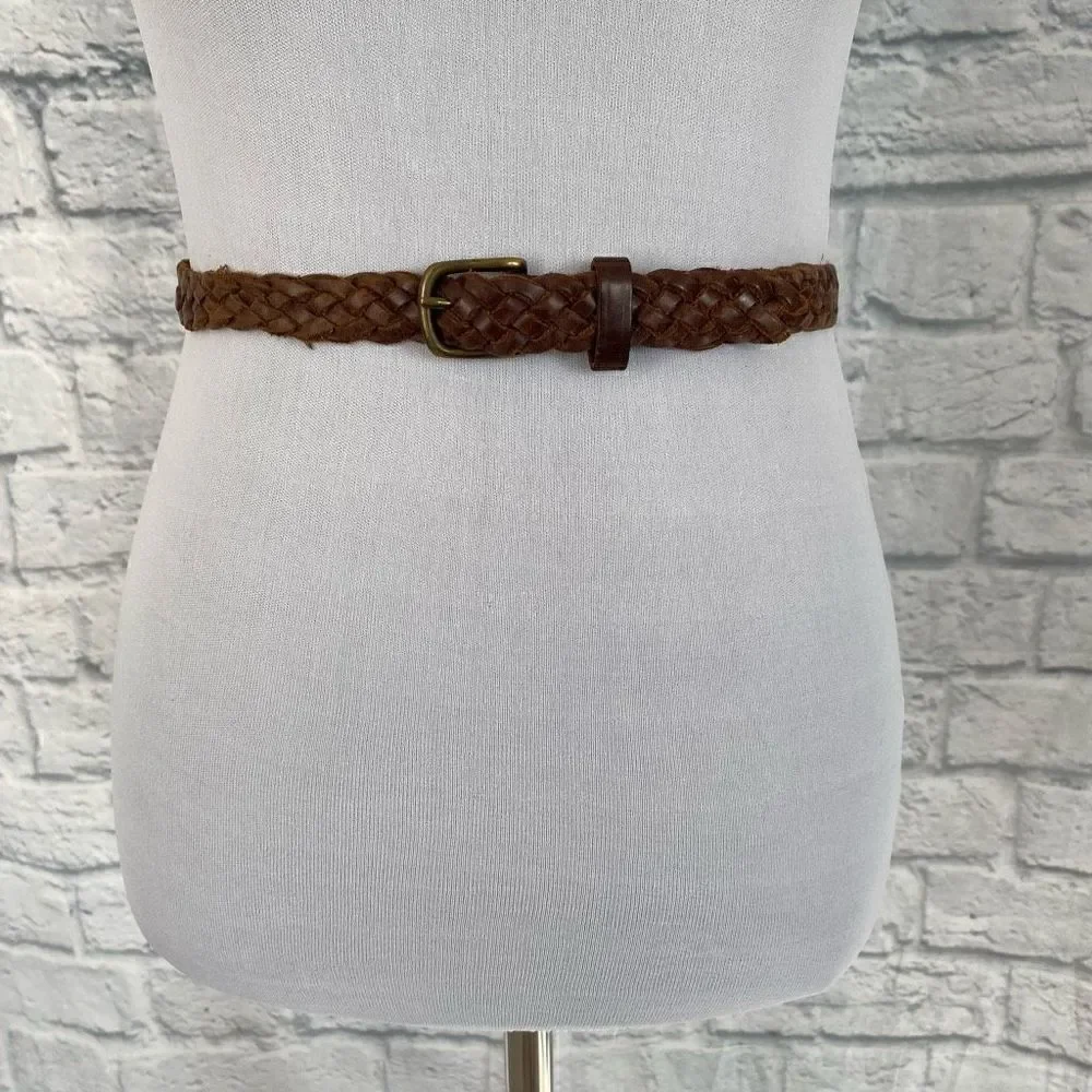 Braided leather brown belt boys youth L/XL
